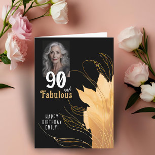 90 and Fabulous Gold Foliage 90th Birthday Photo Card