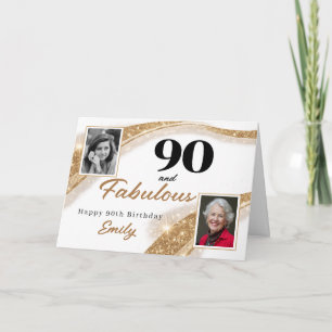 90 and Fabulous Gold Glitter Photo 90th Birthday Card