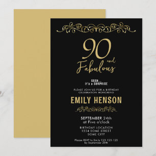 90 and Fabulous Gold Ornament 90th Birthday  Invitation