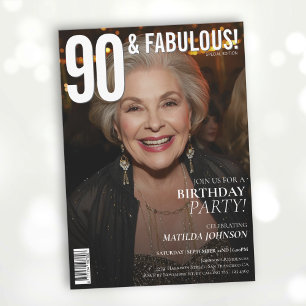 90 and Fabulous Magazine Cover 90th Birthday  Invitation