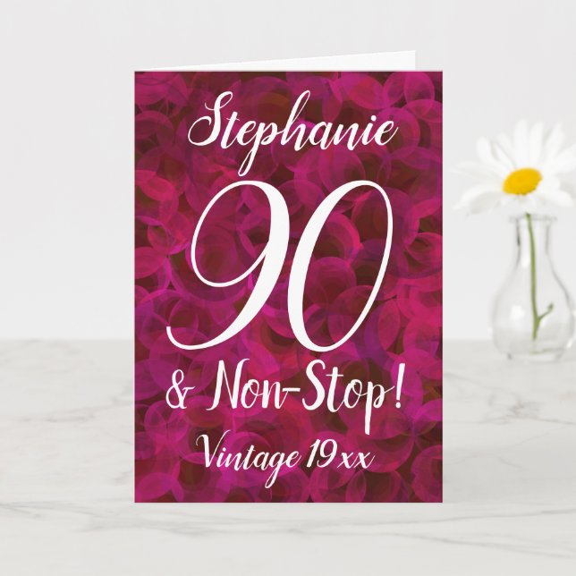 90 and Non-Stop Abstract Red Rose Birthday Card (Small Plant)