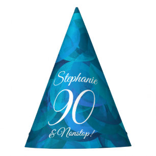 90 and Nonstop Elegant Ocean Blue Birthday Party Hat