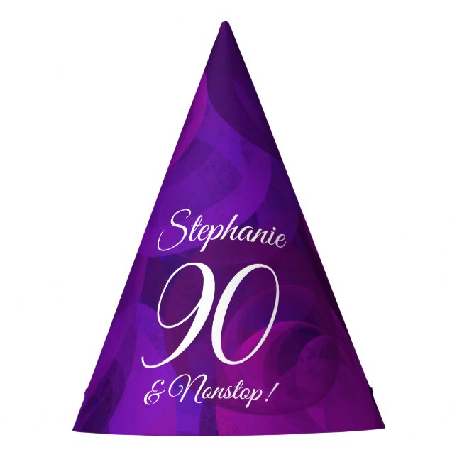 90 and Nonstop Elegant Purple Birthday Party Hat (Front)