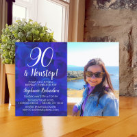 90 and Nonstop Royal Blue Photo Birthday