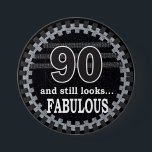 90 and Still Looks Fabulous Button<br><div class="desc">90th Birthday Button. Made with high resolution vector and/or digital graphics for a professional print. NOTE: (THIS IS A PRINT. All zazzle product designs are "prints" unless otherwise stated under "About This Product" area) The design will be printed EXACTLY like you see it on the screen and on the product......</div>