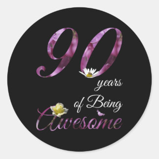 90 Awesome Floral 1933 90Th Classic Round Sticker
