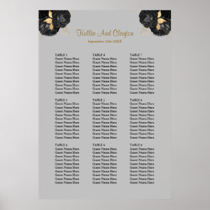 90 Black And Gold Floral Wedding Seating Chart