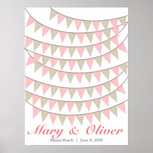 90 Bunting Blush Pink Wedding Guest Book Poster