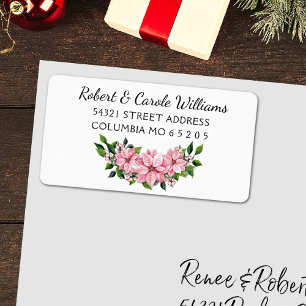 90 Cute Pink Poinsettia Swag Return Address Label