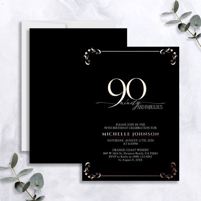90 & Fabulous Black Rose Gold Calligraphy Birthday (Creator Uploaded)