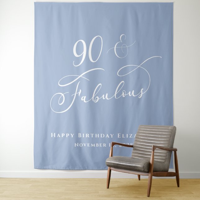 90 Fabulous Blue Birthday Party Tapestry (In Situ)