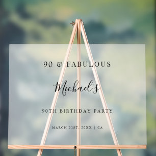 90 & Fabulous Frosted Birthday Party Welcome Acrylic Sign