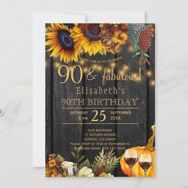 90 fabulous years autumn fall rustic harvest invitation (Front)