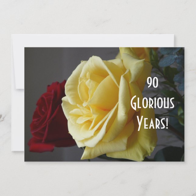 90 GloriousYears!-Birthday/Yellow Rose(with quote) Invitation (Front)
