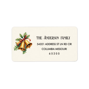 90 Gold Bells & Holly Return Address Label