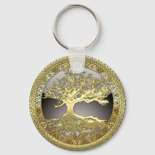 [90] Golden Celtic Tree of Life [3D] Key Ring