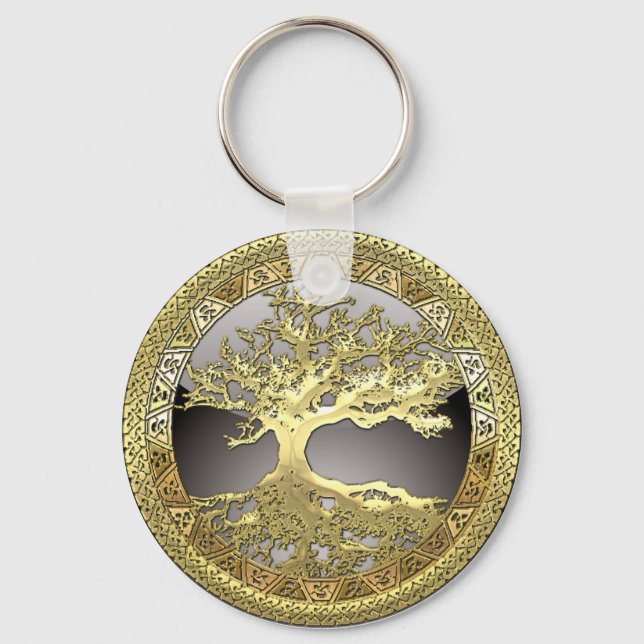 [90] Golden Celtic Tree of Life [3D] Key Ring (Front)