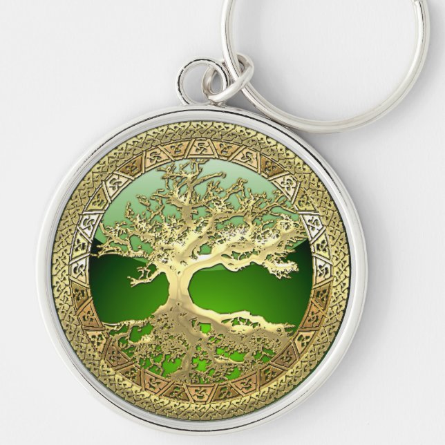 [90] Golden Celtic Tree of Life [3D] Key Ring (Front)
