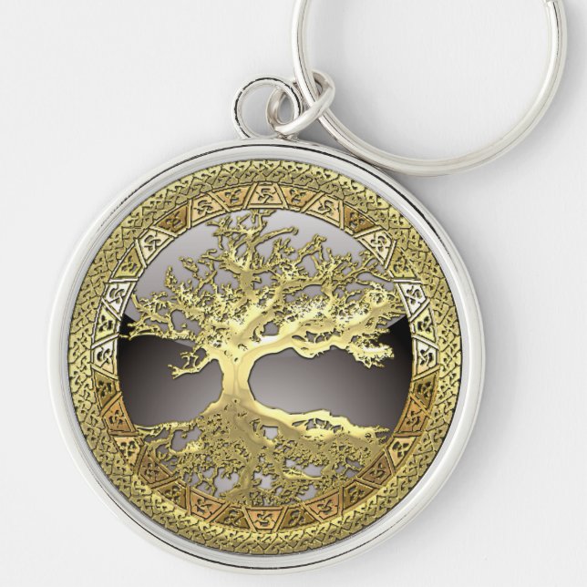 [90] Golden Celtic Tree of Life [3D] Key Ring (Front)