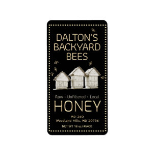 90 Labels Backyard Hive Honey Little Bees on Black