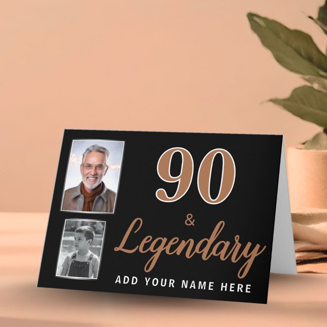 90 & Legendary 2 Photos 90th Birthday  Card (Creator Uploaded)