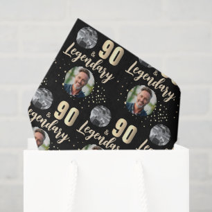 90 & Legendary 2 Photos 90th Birthday Gold Tissue Paper