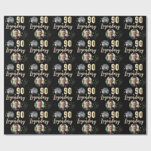90 & Legendary 2 Photos 90th Birthday Gold Wrapping Paper