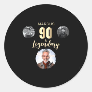 90 Legendary 3 Photos Gold 90th Birthday  Classic Round Sticker