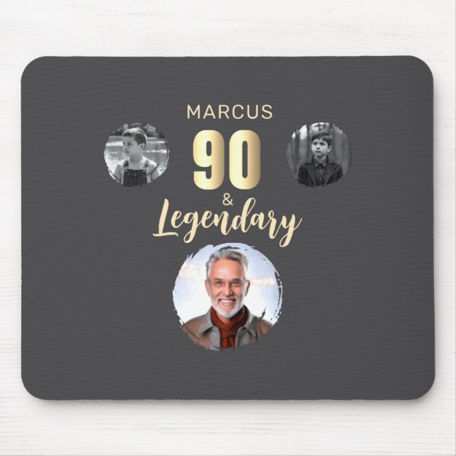 90 Legendary 3 Photos Gold 90th Birthday  Mouse Pad (Front)