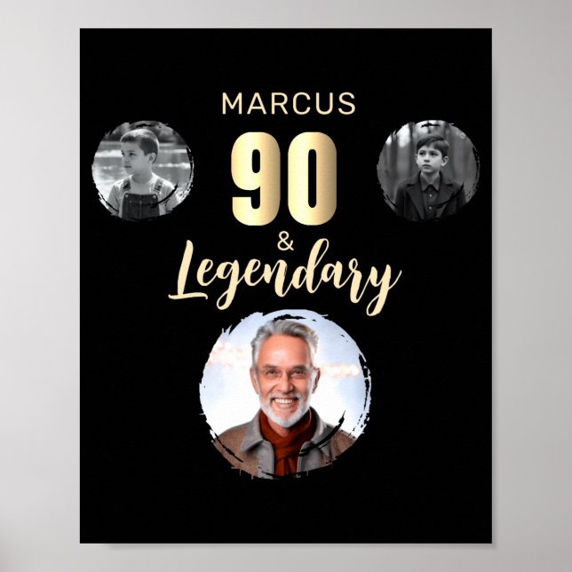 90 Legendary 3 Photos Gold 90th Birthday  Poster (Front)