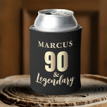 90 & Legendary Gold 90th Birthday  Can Cooler<br><div class="desc">90 & Legendary Gold 90th Birthday Can Cooler. Celebrate 90th birthday with this elegant, customizable can cooler. Featuring bold, metallic gold-tone text '90 & Legendary', this design is ready for you to personalize with the name. It's the perfect gift to honor a father, grandfather, or cherished friend reaching this incredible...</div>