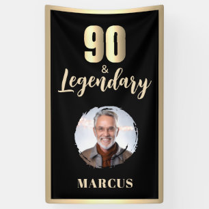90 & Legendary Photo 90th Birthday Gold Banner