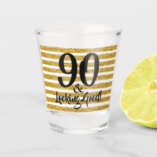 90 Looking Good Gold Faux Glitter Stripe Custom Shot Glass