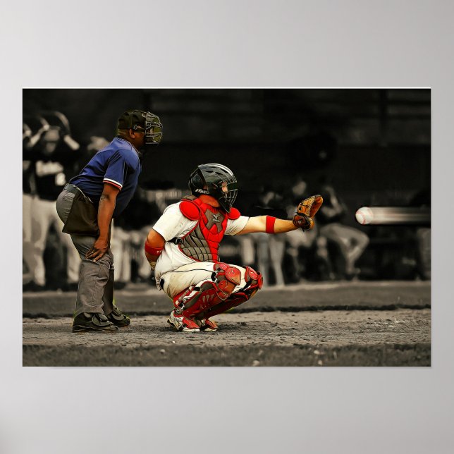 90 MPH Baseball Heading Towards Catcher and Ump Poster (Front)