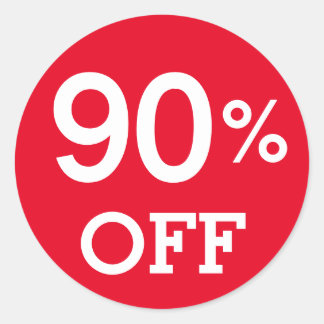 90% Ninety Percent OFF discount sale white and red Classic Round Sticker