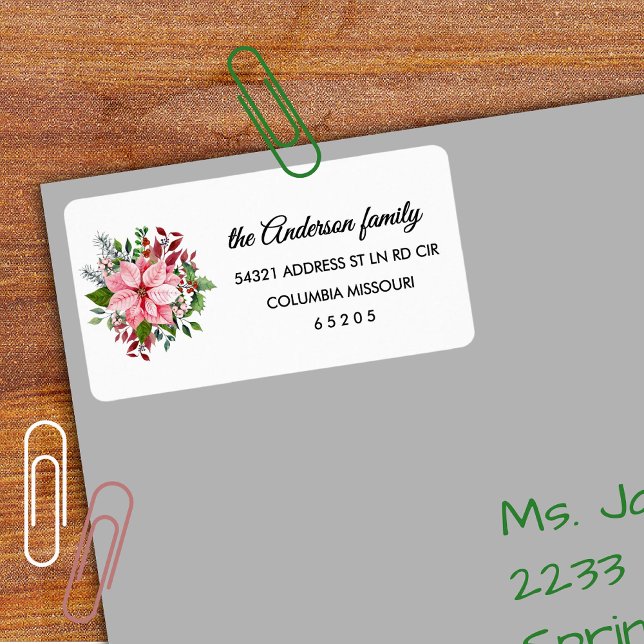 90 Pink Poinsettia Bouquet Return Address Label (Creator Uploaded)