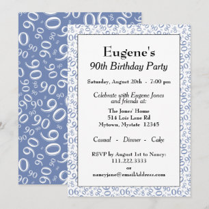 90 Random Number Pattern Blue/White 90th Invitation