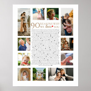 90 reasons why we love you photo collage birthday poster