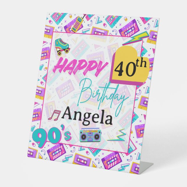 90’s Birthday Party Decorations Table Top Sign (Front)