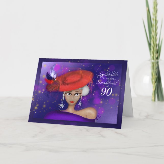 90 Spectacular and Sensational Red Purple Birthday Card (Front)