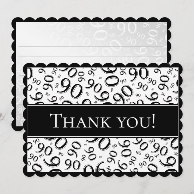 90 "Thank you!" Black and White Number Pattern Thank You Card (Front/Back)