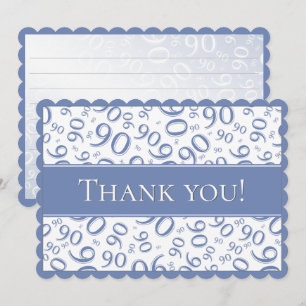 90 "Thank you!" Blue and White Number Pattern Thank You Card