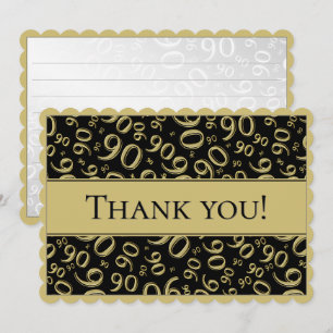 90 "Thank you!" Gold and Black Number Pattern Thank You Card