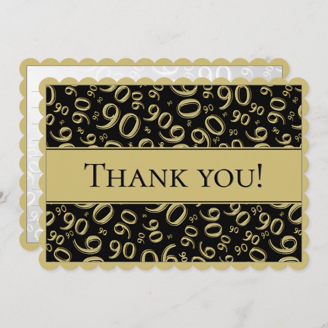 90 "Thank you!" Gold and Black Number Pattern Thank You Card (Front/Back)