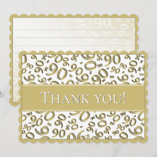 90 "Thank you!" Gold and White Number Pattern Thank You Card