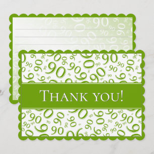 90 "Thank you!" Green and White Number Pattern Thank You Card