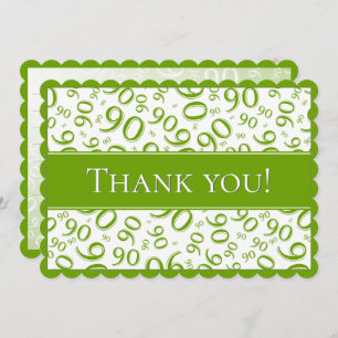 90 "Thank you!" Green/White Number Pattern Thank You Card