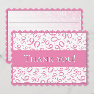 90 "Thank you!" Pink and White Number Pattern Thank You Card
