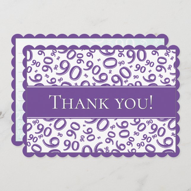90 "Thank you!" Purple/White Number Pattern Thank You Card (Front/Back)
