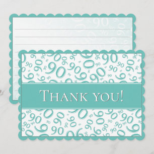 90 "Thank you!" Teal and White Number Pattern Thank You Card